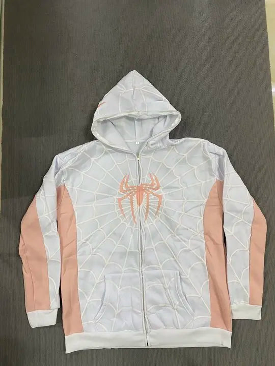 American Spider 3D Foaming Embroidery Zipper Hoodie Y2K Retro Gothic Harajuku Women Zip Up Jacket Hoodies Sweatshirt Men Clothes