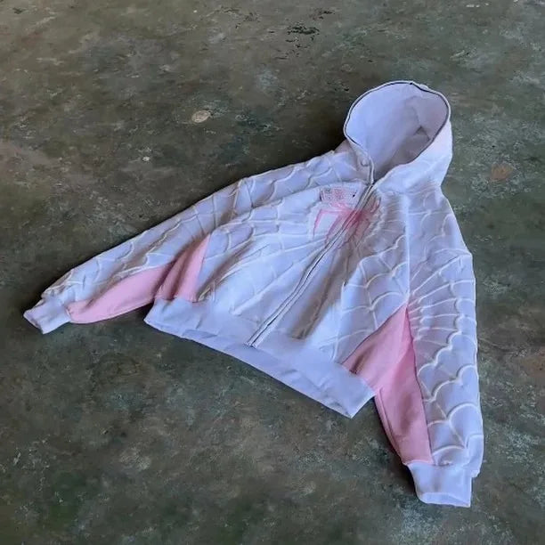 Foam printing Y2k clothing Spider web Red hoodie sweatshirt zipper warm Harajuku punk grunge Women Hip hop sweatshirt Hoodie