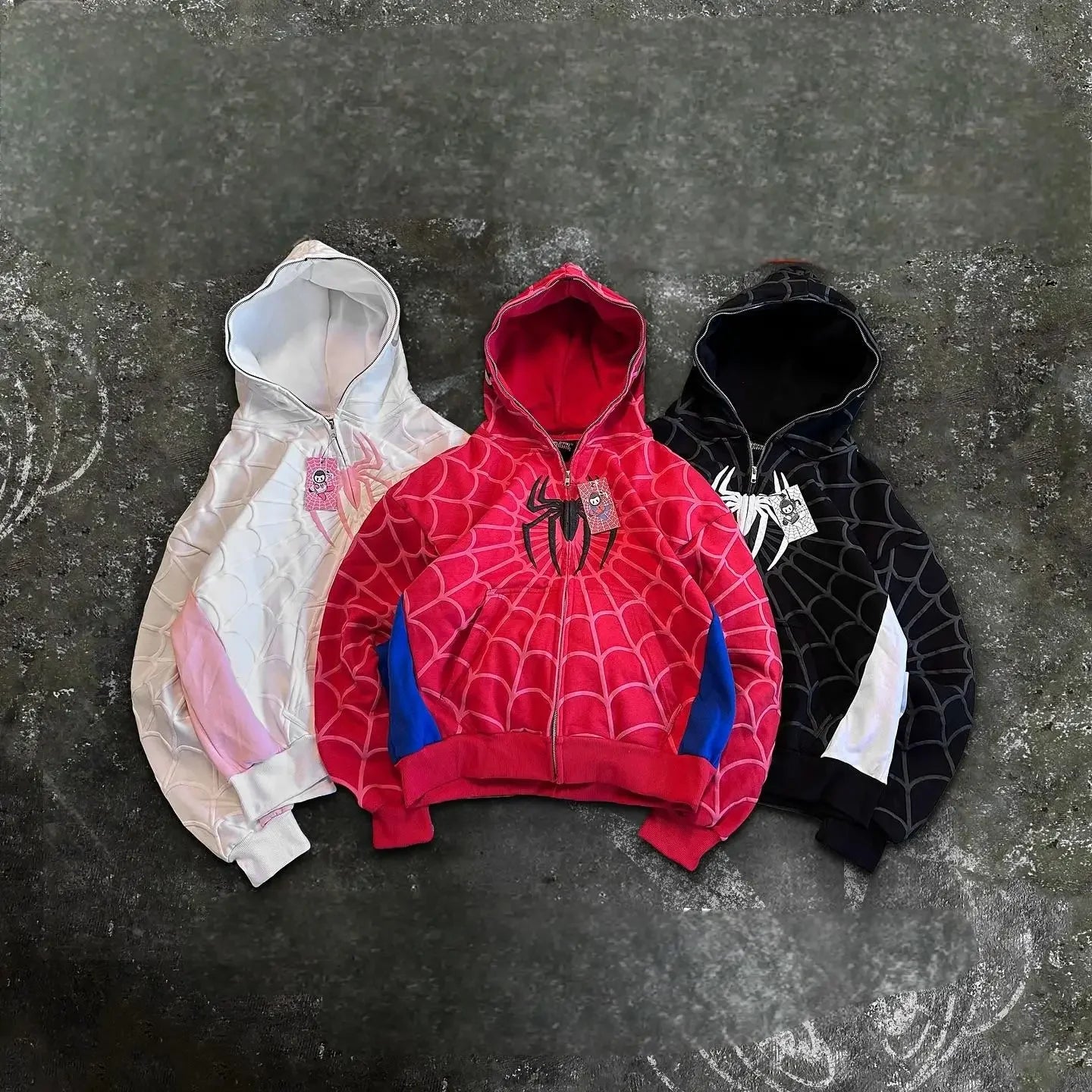 Men Women Fashion Hip Hop Jacket Street Sweatshirt America Gothic Red Spider Print Hoodie Y2k Retro Full Zip Up Loose Hoodies