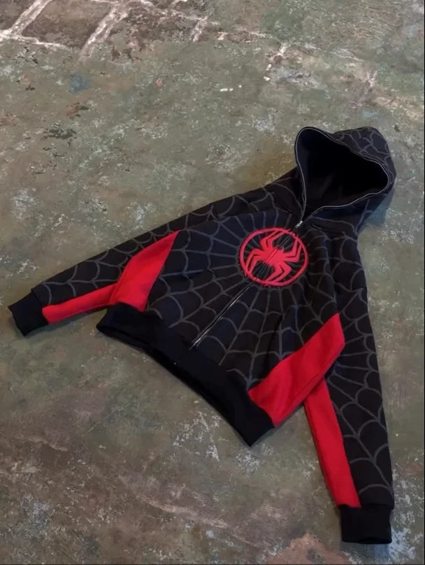 Y2K American Spider Pattern Embroidery Zip Up Hoodie Men Women Gothic Harajuku Jacket Fashion Hoodie Sweatshirt Casual Clothes