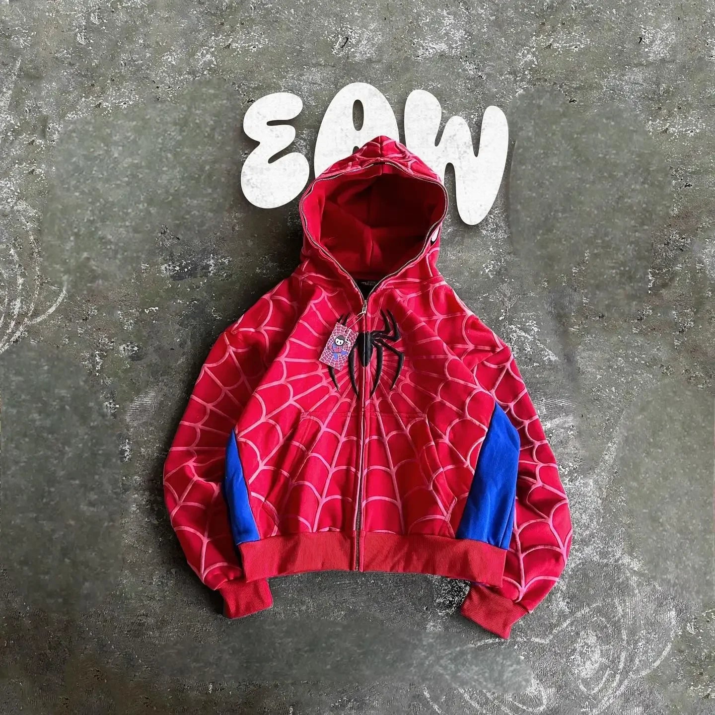 Men Women Fashion Hip Hop Jacket Street Sweatshirt America Gothic Red Spider Print Hoodie Y2k Retro Full Zip Up Loose Hoodies