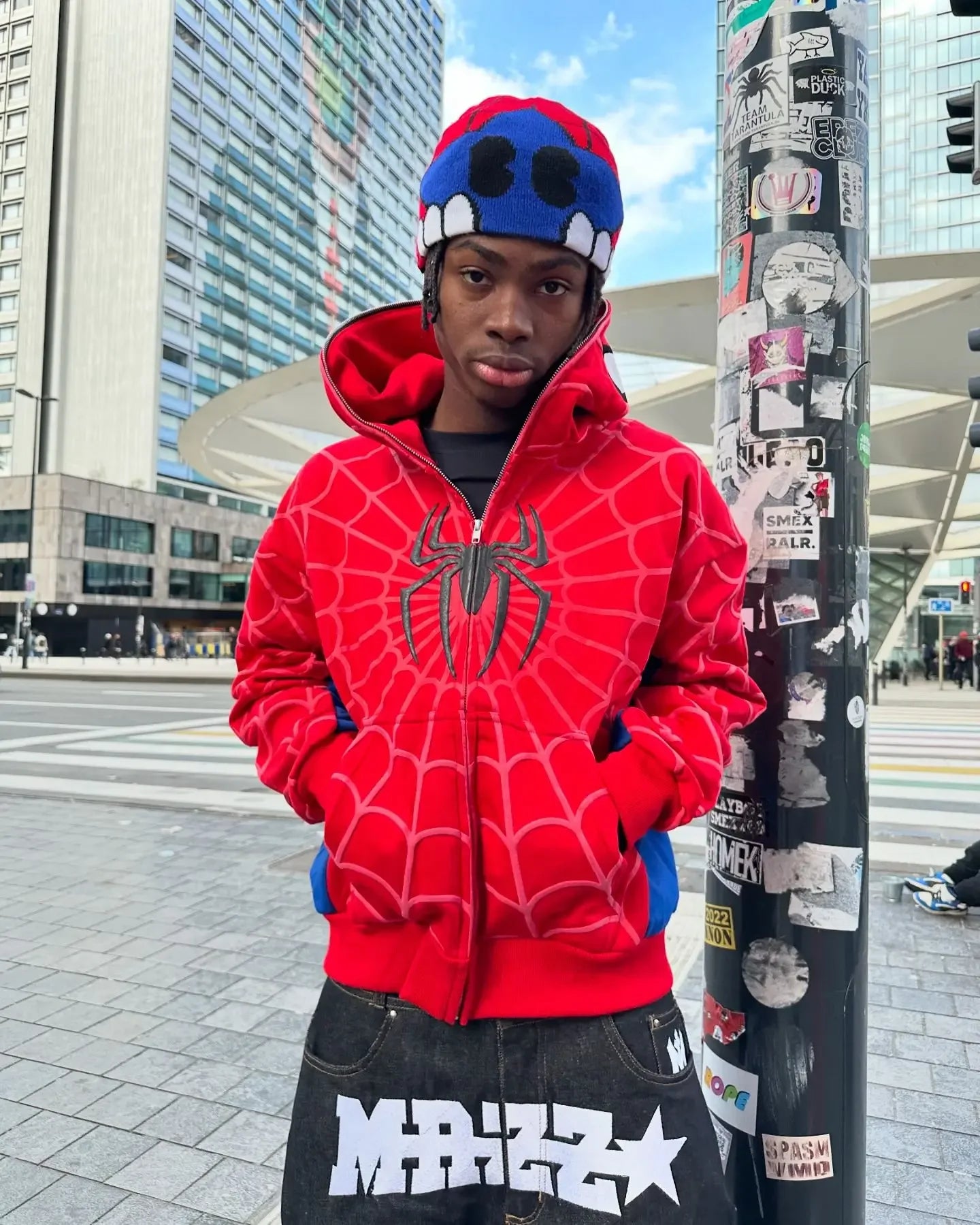 Men Women Fashion Hip Hop Jacket Street Sweatshirt America Gothic Red Spider Print Hoodie Y2k Retro Full Zip Up Loose Hoodies