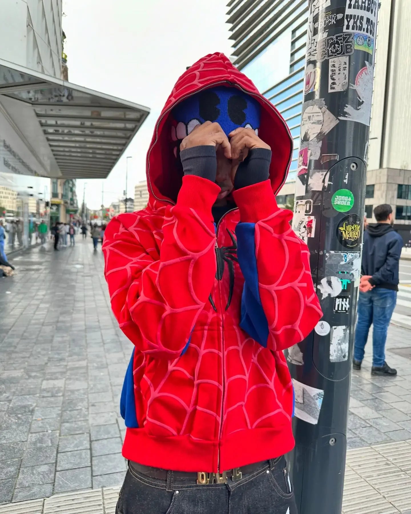 Men Women Fashion Hip Hop Jacket Street Sweatshirt America Gothic Red Spider Print Hoodie Y2k Retro Full Zip Up Loose Hoodies