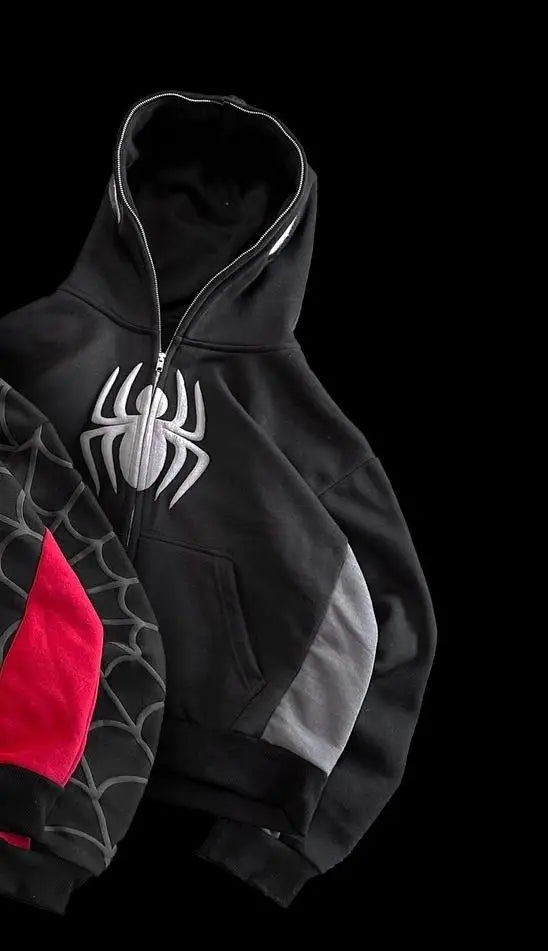 American Spider 3D Foaming Embroidery Zipper Hoodie Y2K Retro Gothic Harajuku Women Zip Up Jacket Hoodies Sweatshirt Men Clothes